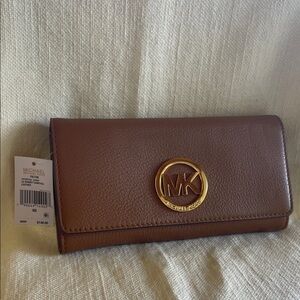 Michael Kors Tan Leather Wallet with Gold Logo